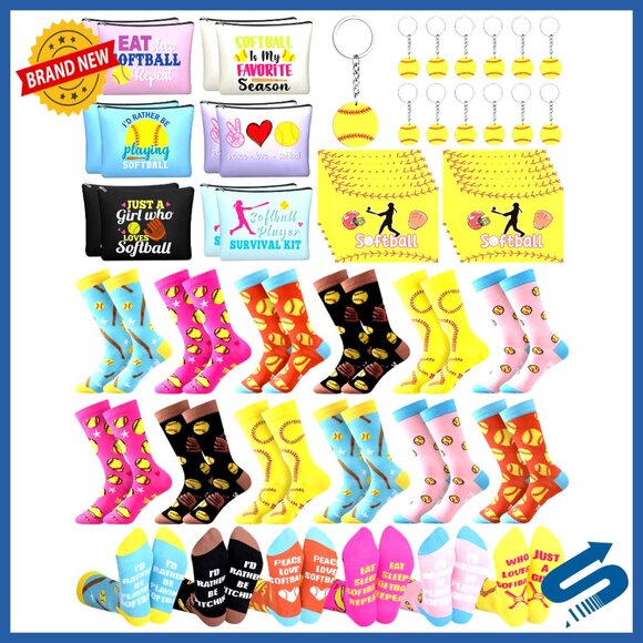 Softball Team Gift Set Novelty Socks Makeup Bags Keychains Cards Youth